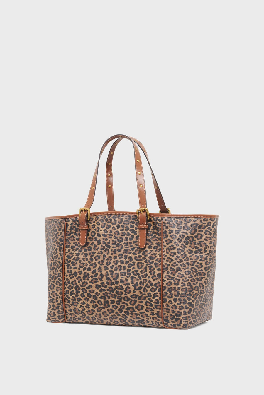 sac cabas en toile enduite léopard et cuir - simple bag
