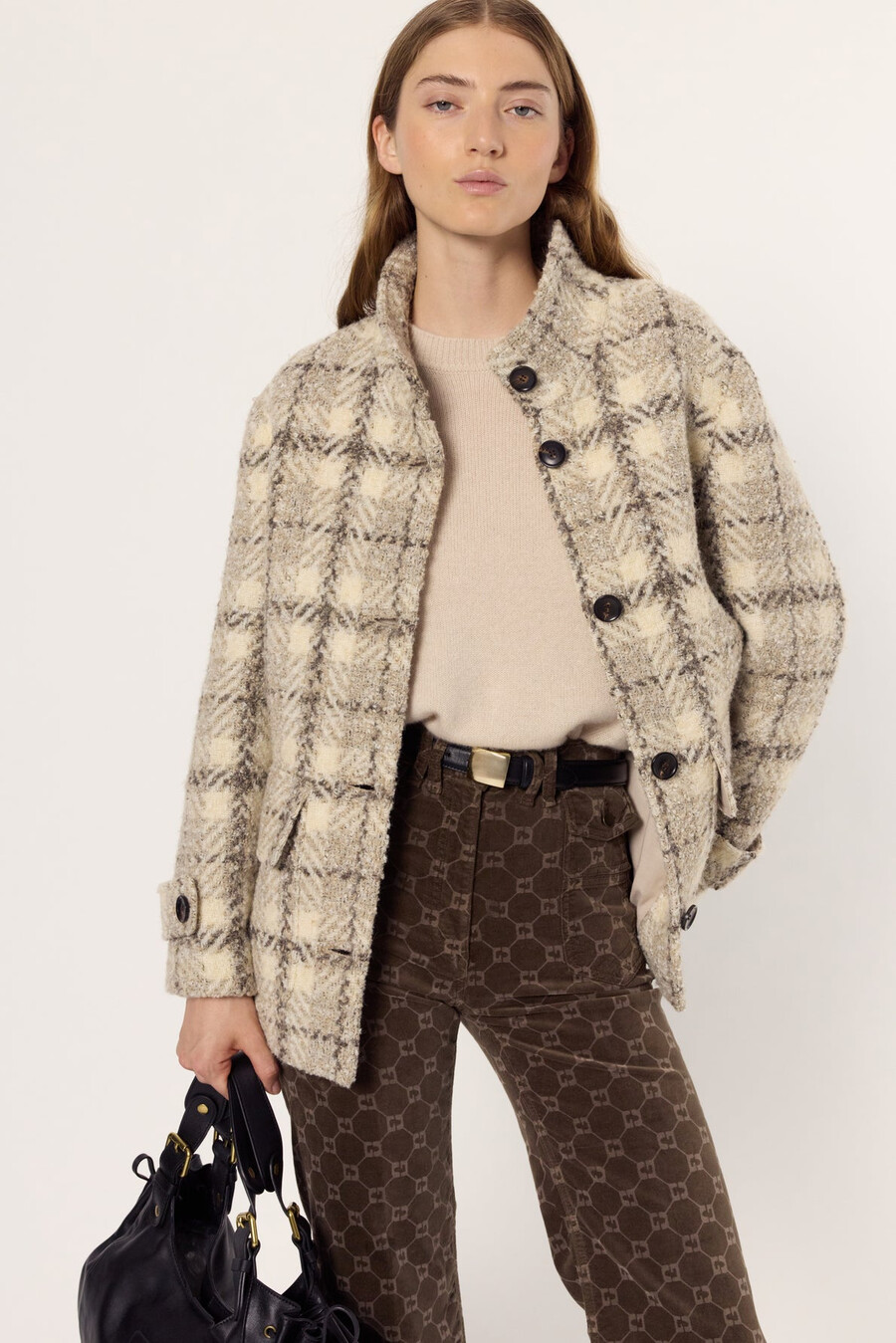 manteau court à carreaux - manuela