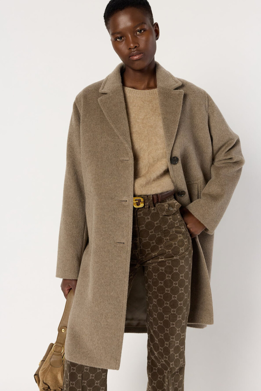 manteau droit en laine et angora - megane