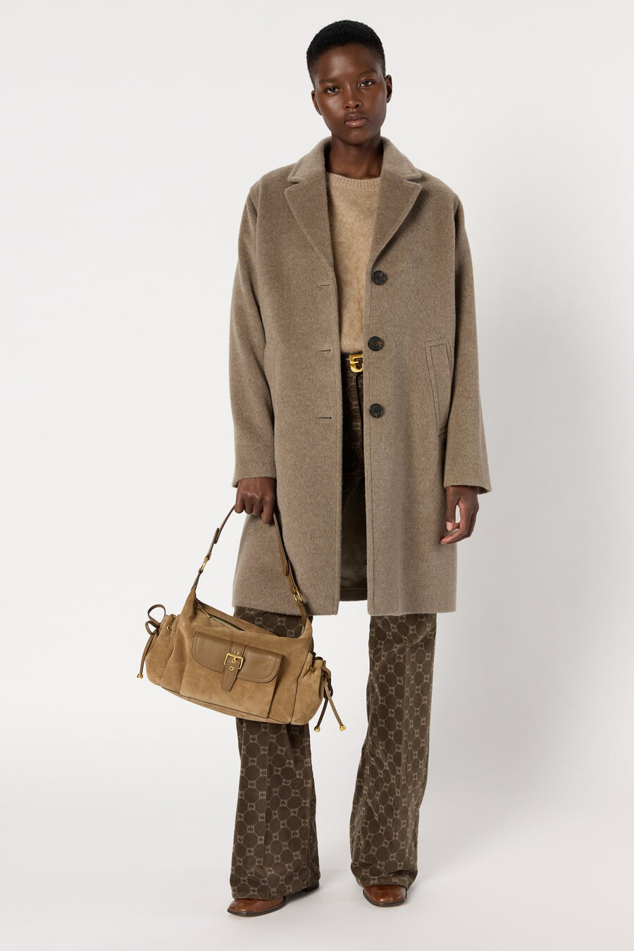 manteau droit en laine et angora - megane