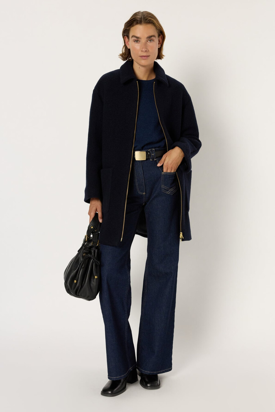 manteau droit en laine bouclée - marr