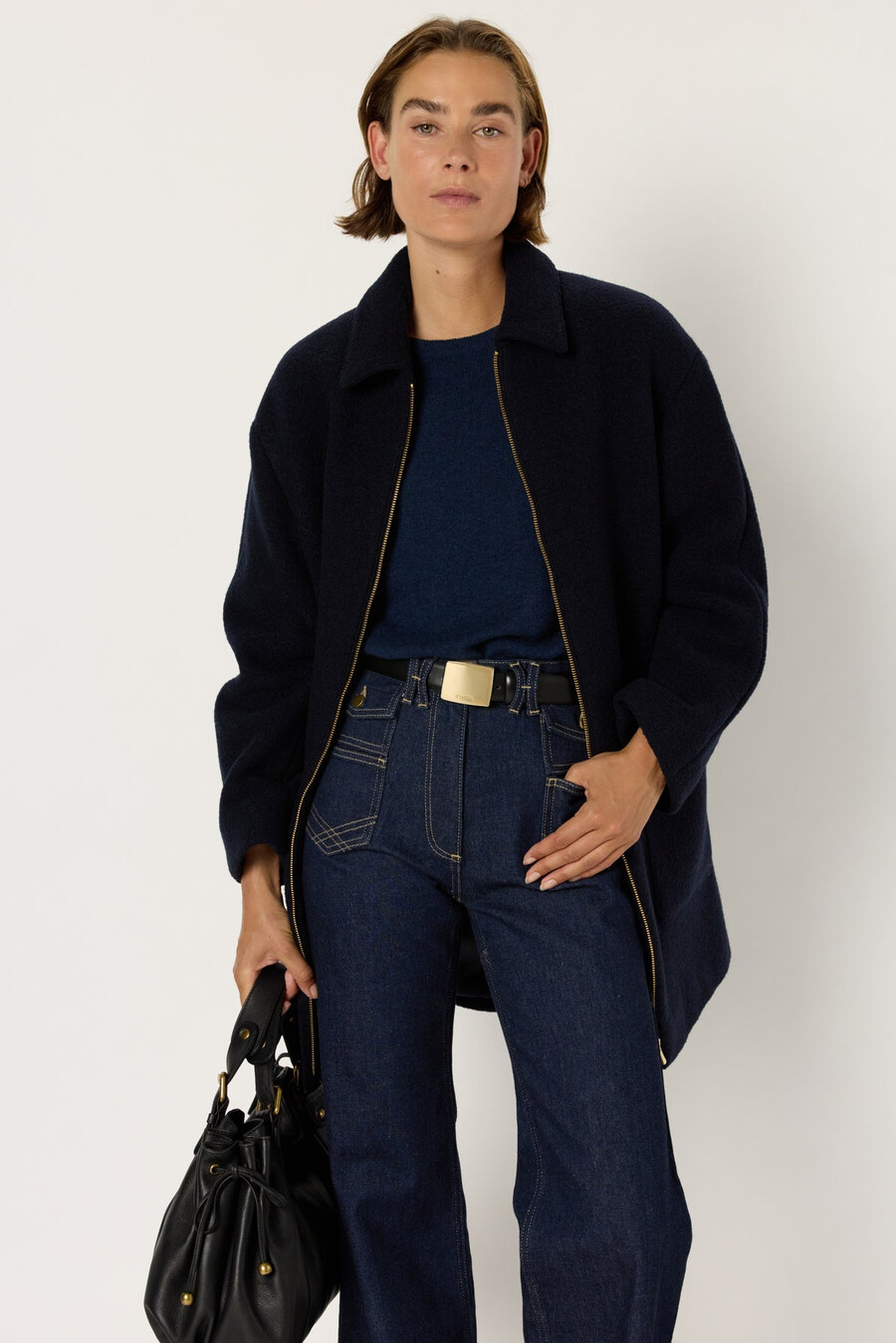 manteau droit en laine bouclée - marr