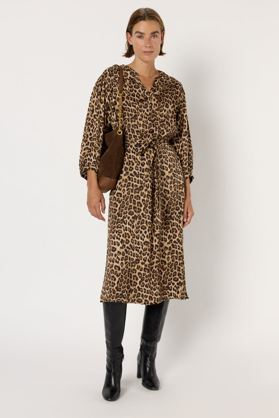 robe midi en satin à motif léopard - liloux