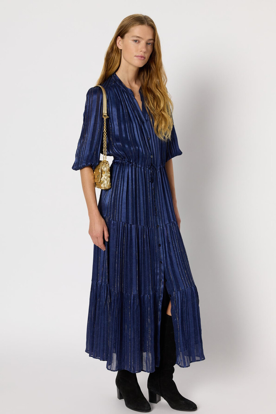 robe longue en satin avec lurex - lydie
