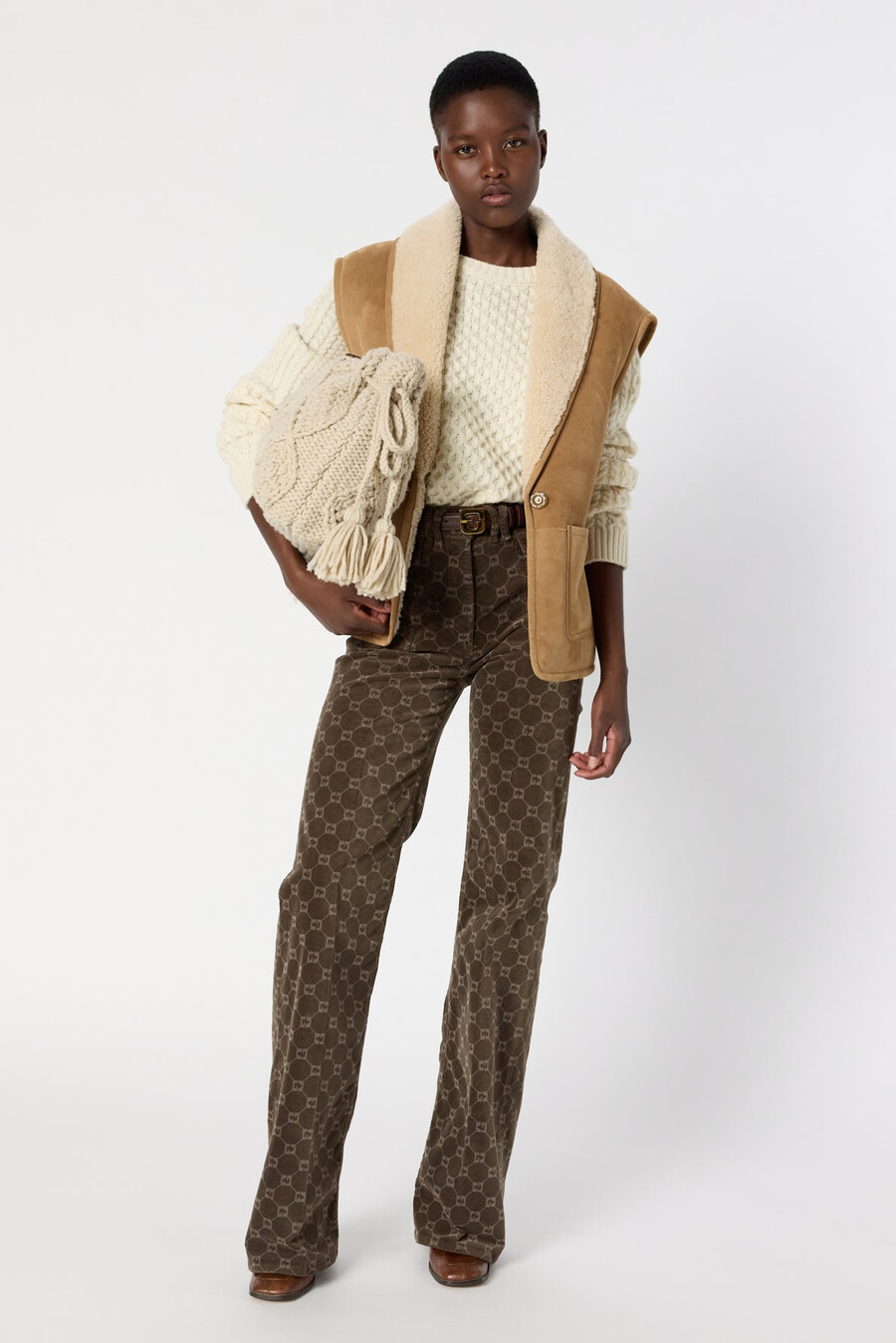 veste sans manches en peau lainée - lydia