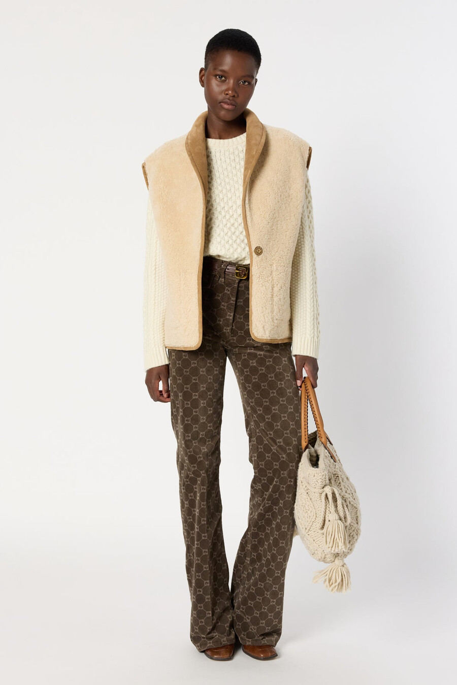 veste sans manches en peau lainée - lydia