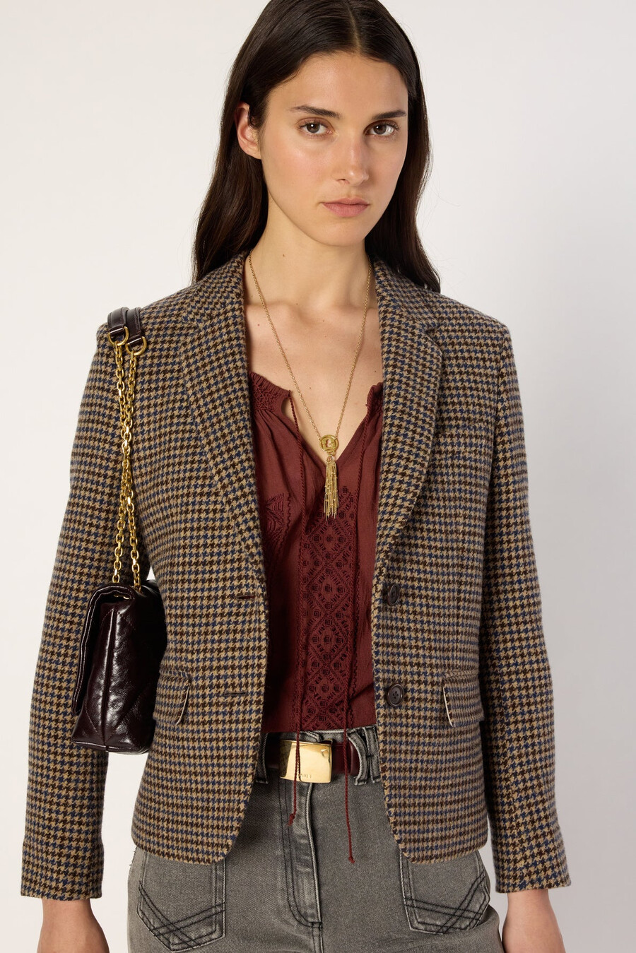 blazer en laine à motif pied-de-poule - nathane