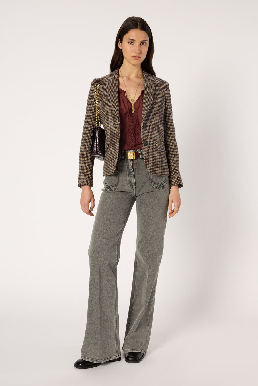 blazer en laine à motif pied-de-poule - nathane