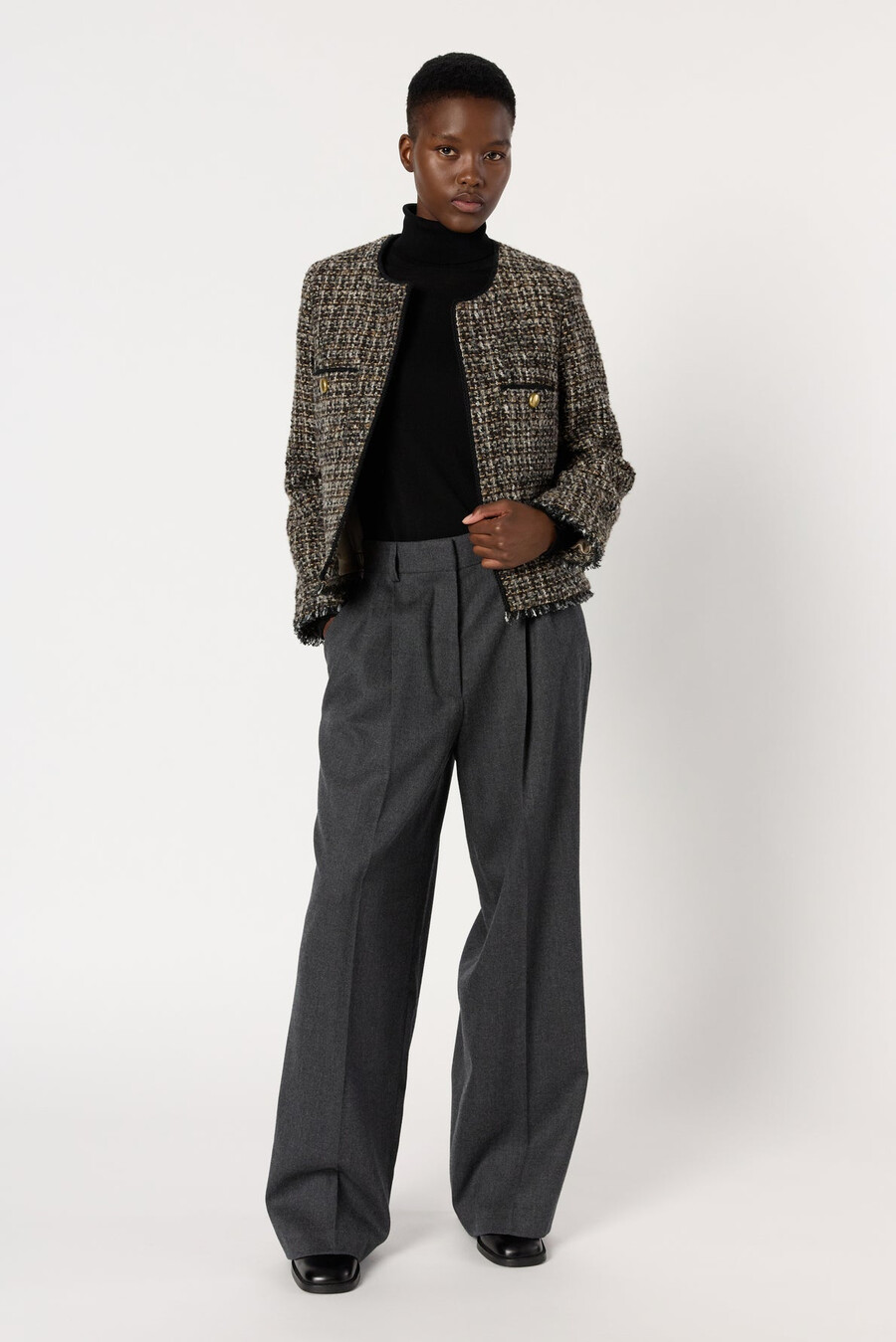 veste en tweed sans col - nour