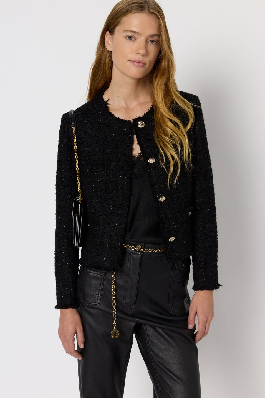 veste sans col en tweed uni avec lurex - nessa