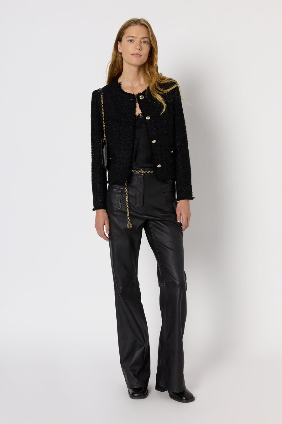veste sans col en tweed uni avec lurex - nessa
