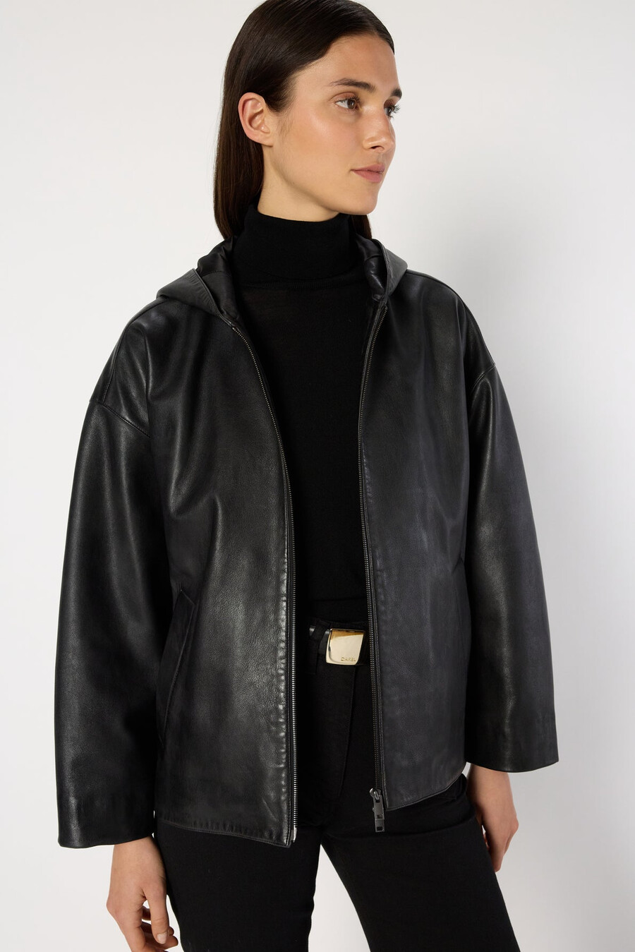 veste en cuir à capuche oversize - nabila