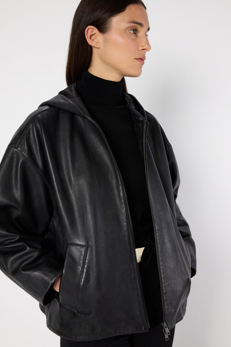 veste en cuir à capuche oversize - nabila