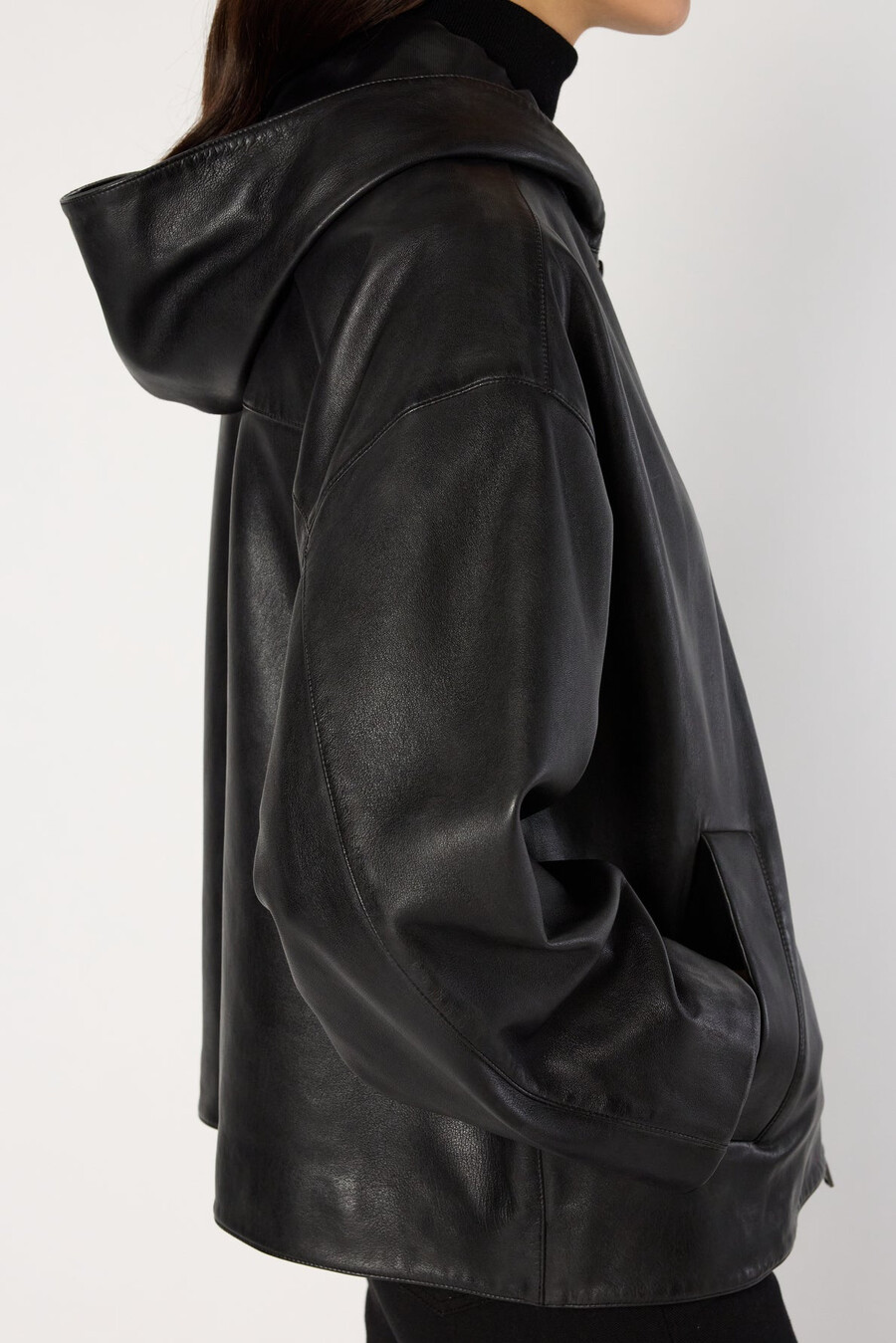veste en cuir à capuche oversize - nabila