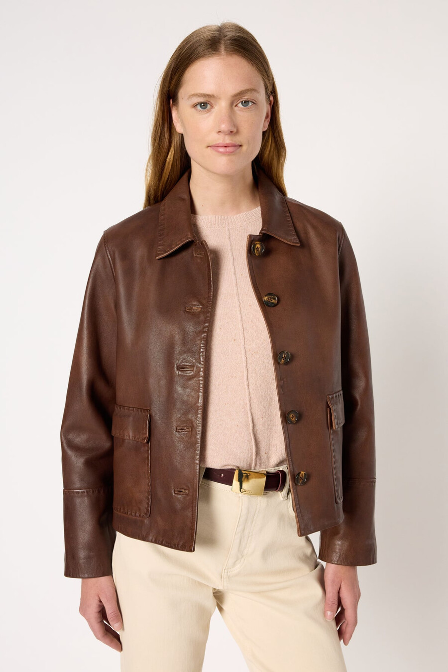 veste en cuir vieilli à coupe droite - naima