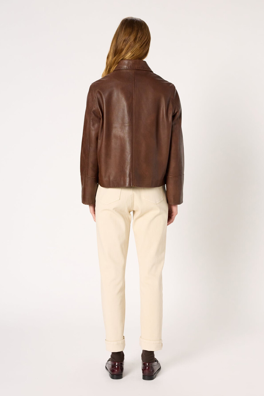veste en cuir vieilli à coupe droite - naima