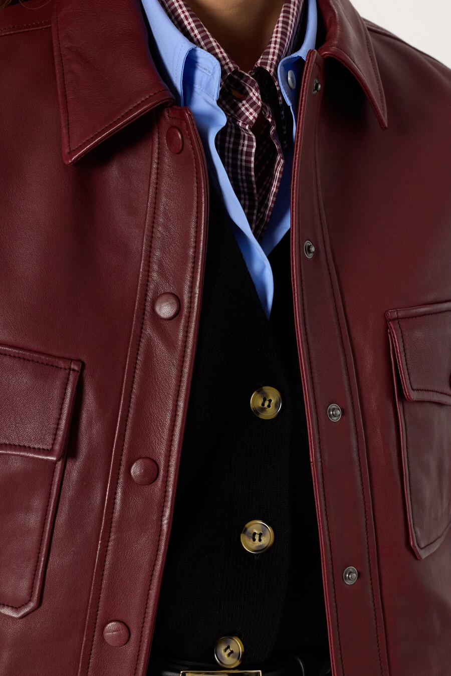 veste courte en cuir bordeaux - noeve