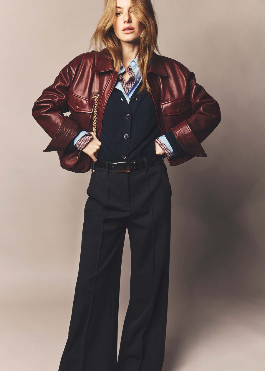 veste courte en cuir bordeaux - noeve