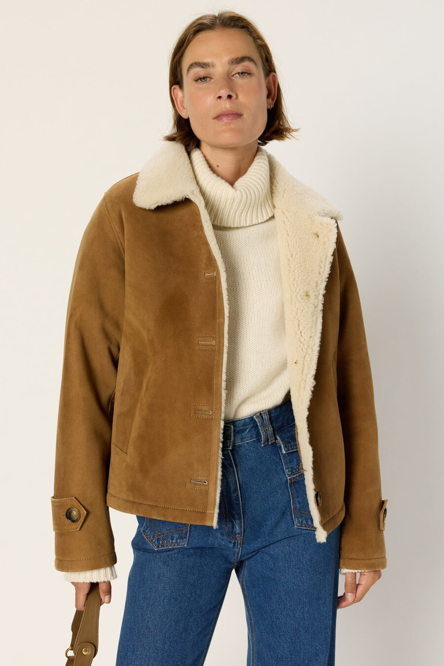 blouson aviateur en peau lainée - nathalie