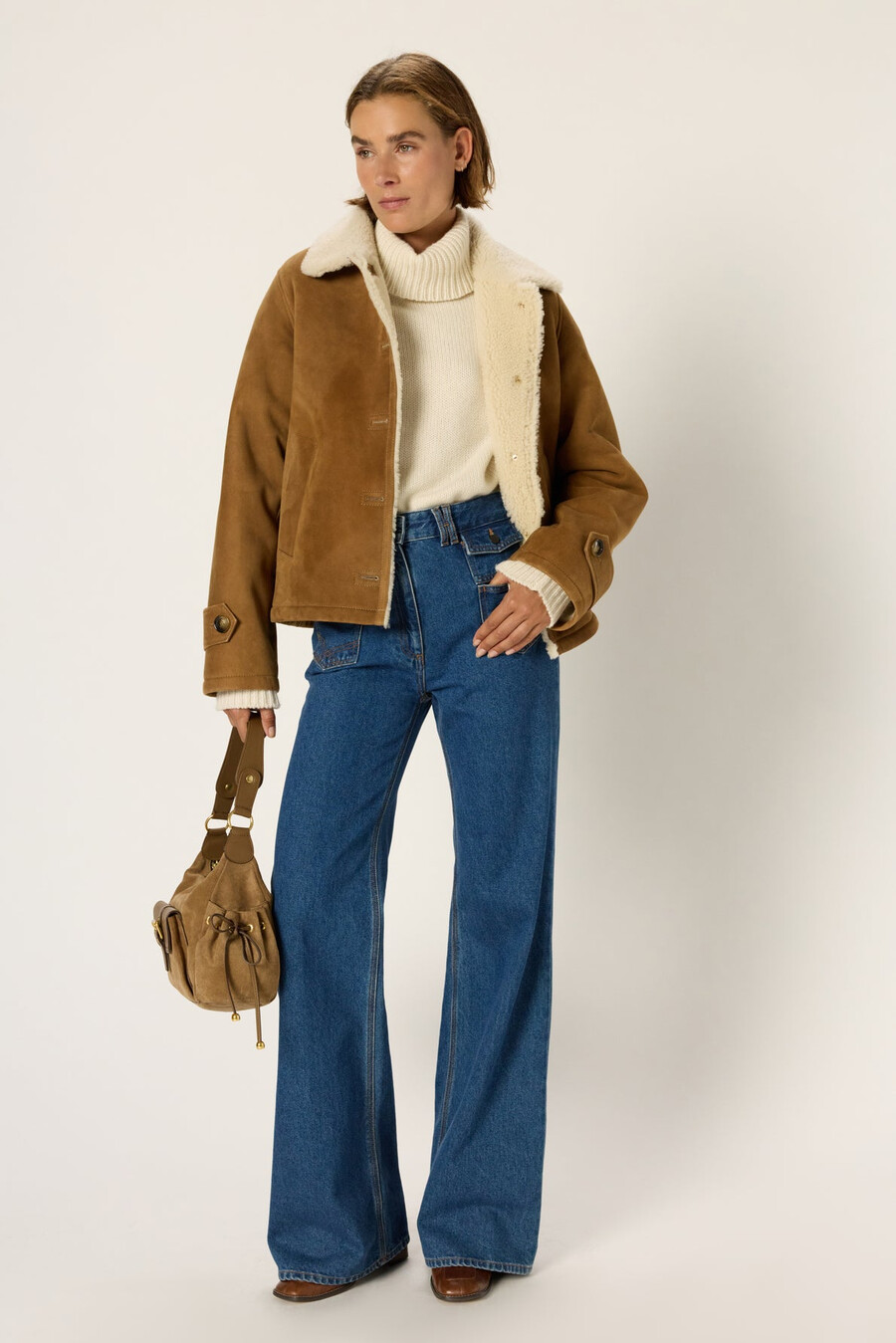 blouson aviateur en peau lainée - nathalie