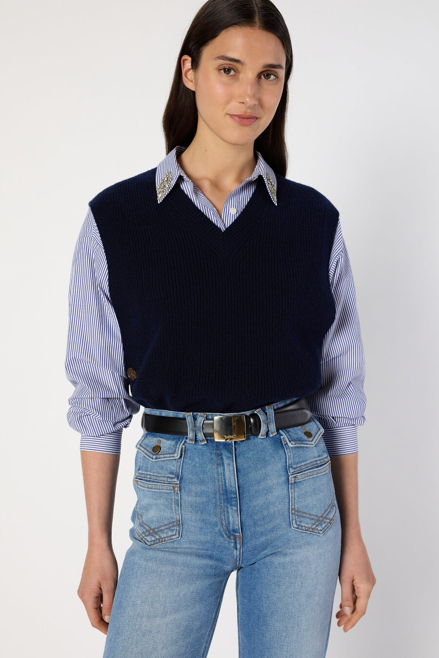 pull sans manches à col en v - evita