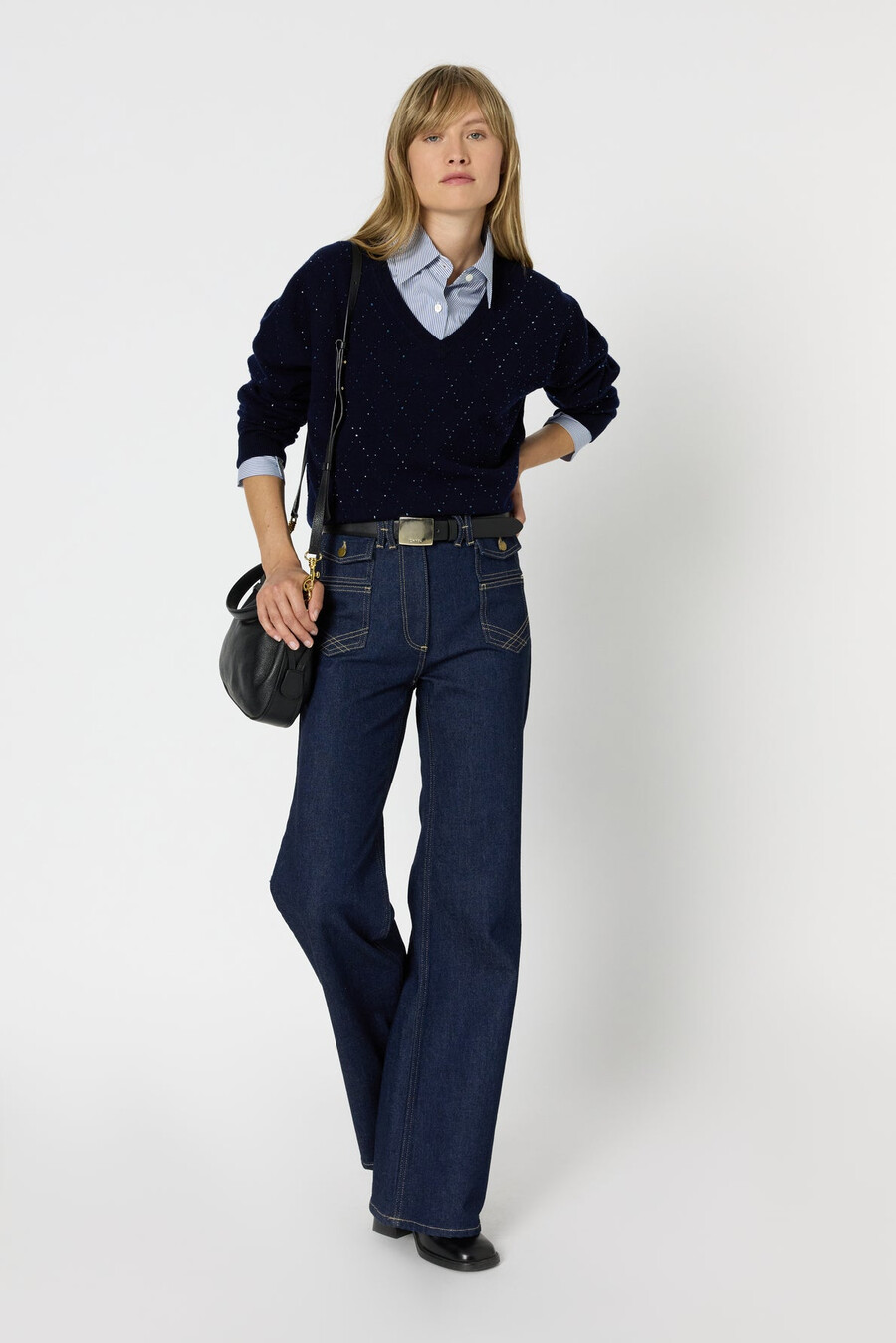 pull en laine à col v orné de strass - edwige