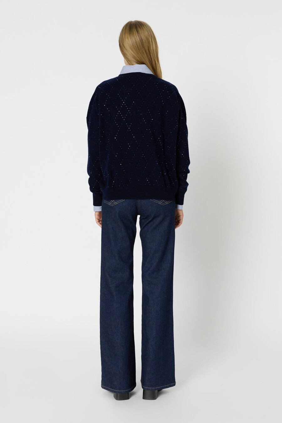 pull en laine à col v orné de strass - edwige