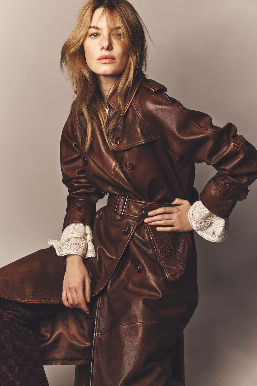 trench-coat en cuir dagneau - lexie