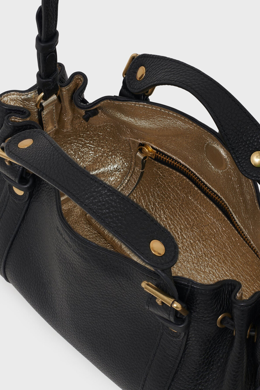 mini sac à main en cuir grainé avec intérieur métallisé - 12h