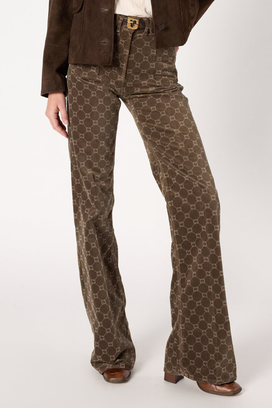 pantalon évasé en velours côtelé avec monogramme - anna
