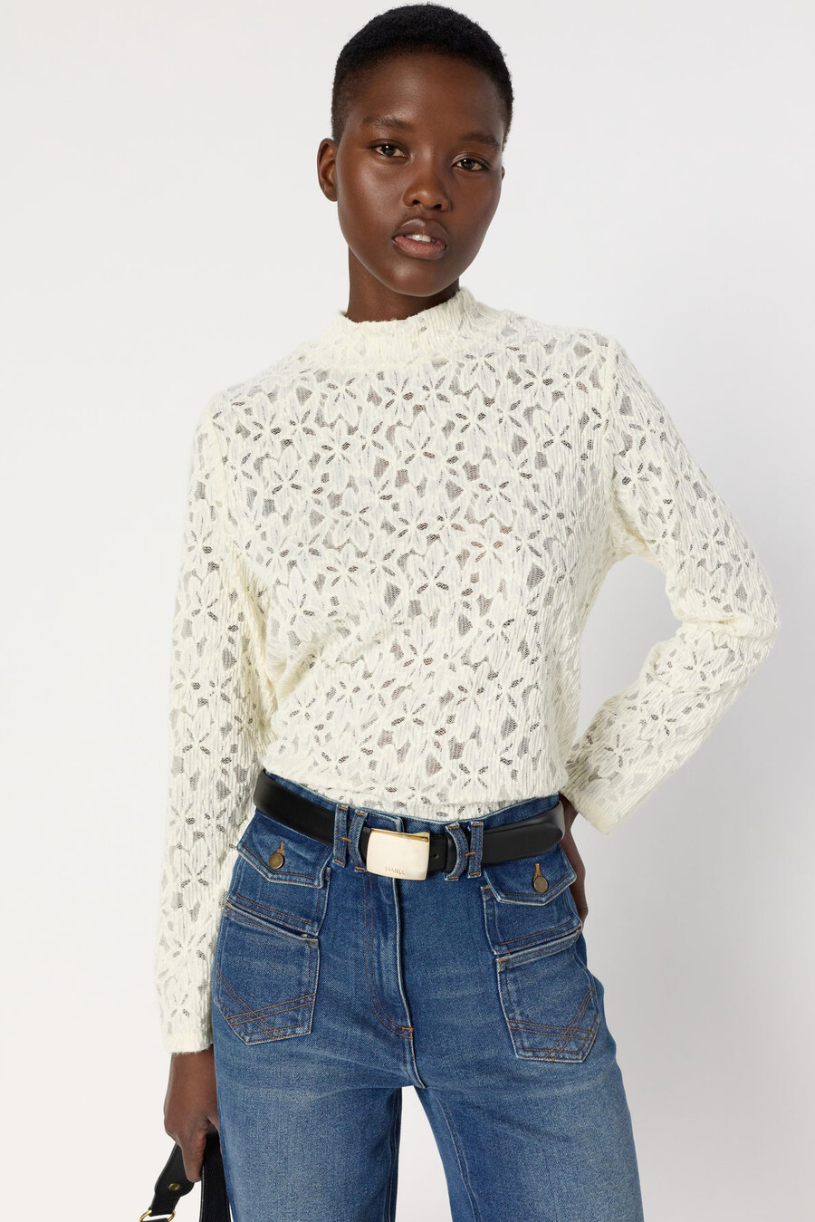 pull fin à col montant en dentelle - harmonie